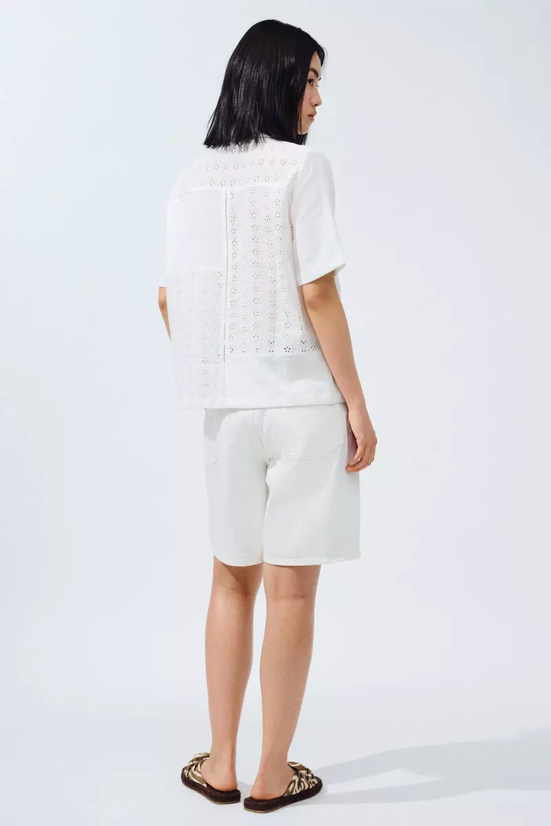 Short-sleeved broderie anglaise shirt