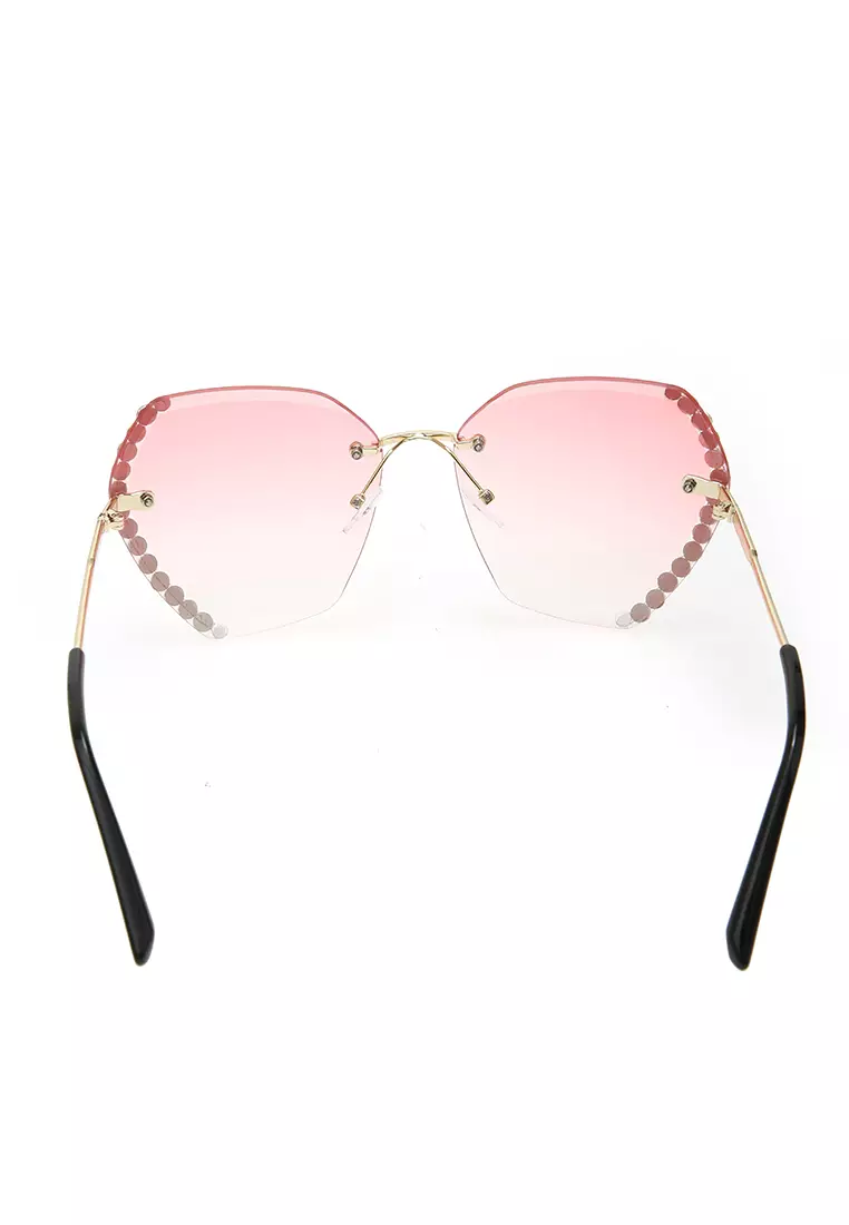 Revika Kacamata Fashion Wanita Sunglasses Frameless Cut Edge Material Metal ORIGINAL - Pink
