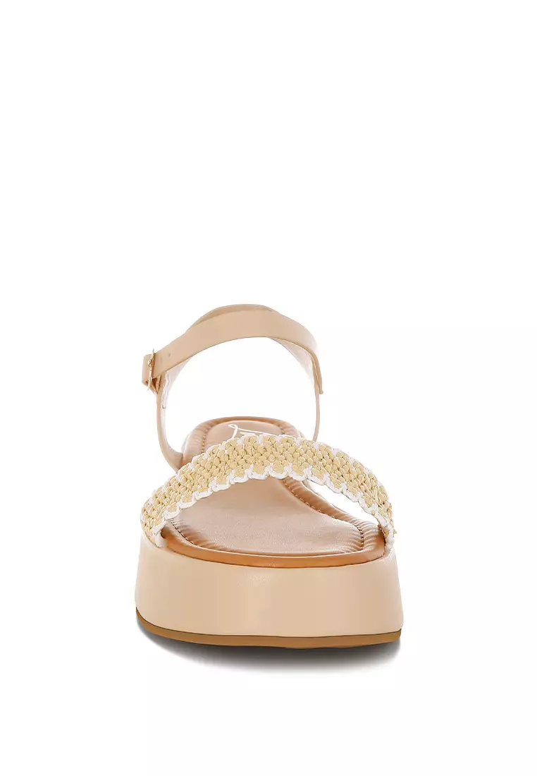 Raffia Flatform Sandals in Beige