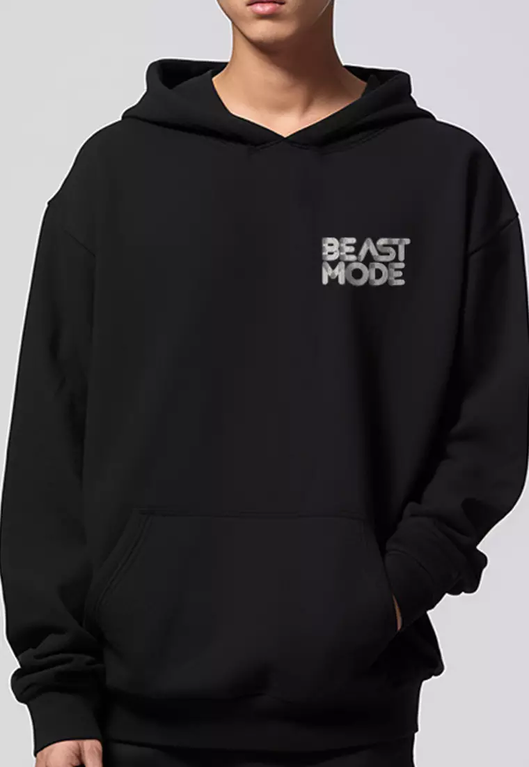MOB17 Hoodie Pria Premium ScubaLux Adem "beast mode" hitam