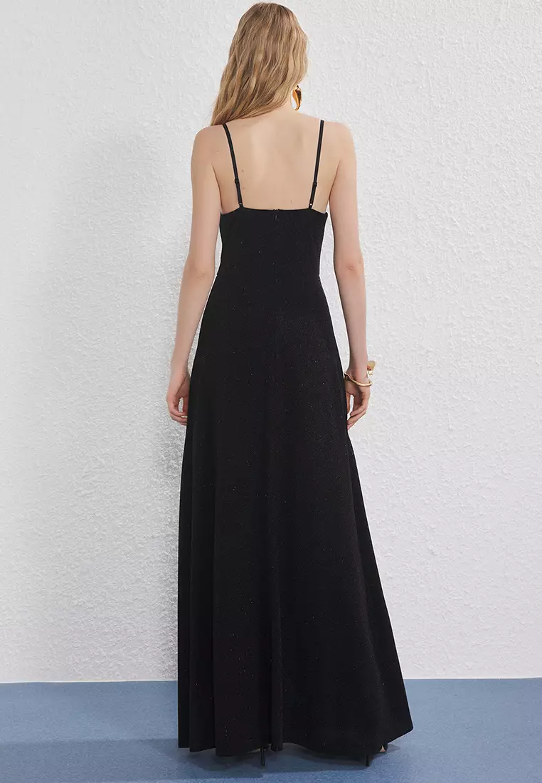 Black A-Line Sparkly Glitter Knitted Long Elegant Evening Night Graduation Dress TPRSS25AE00175