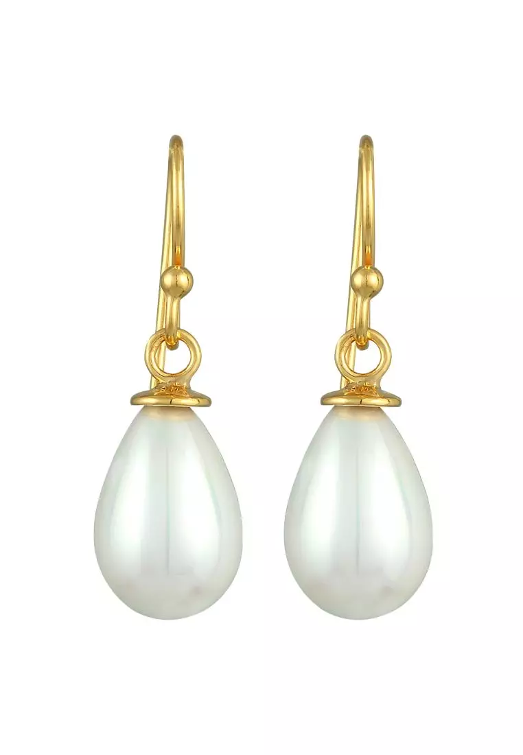 Anting Perhiasan Perak 925 Wanita Oval Classic Shell Core Pearl Gold Plated