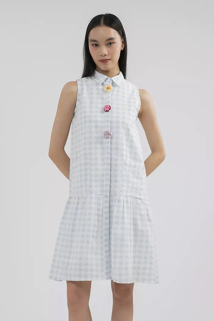 COTTONINK - Dress Wanita Light Blue Gingham Nies #SpringCollection2025