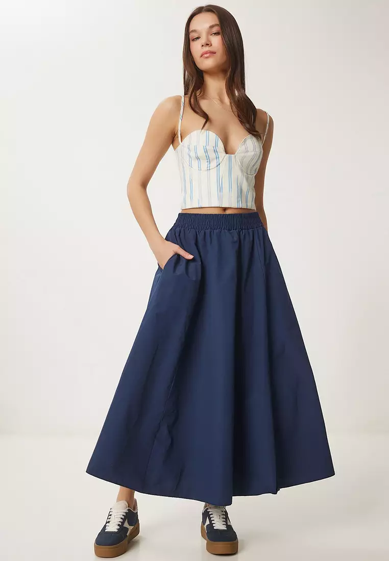 Linen Blended Maxi Skirt