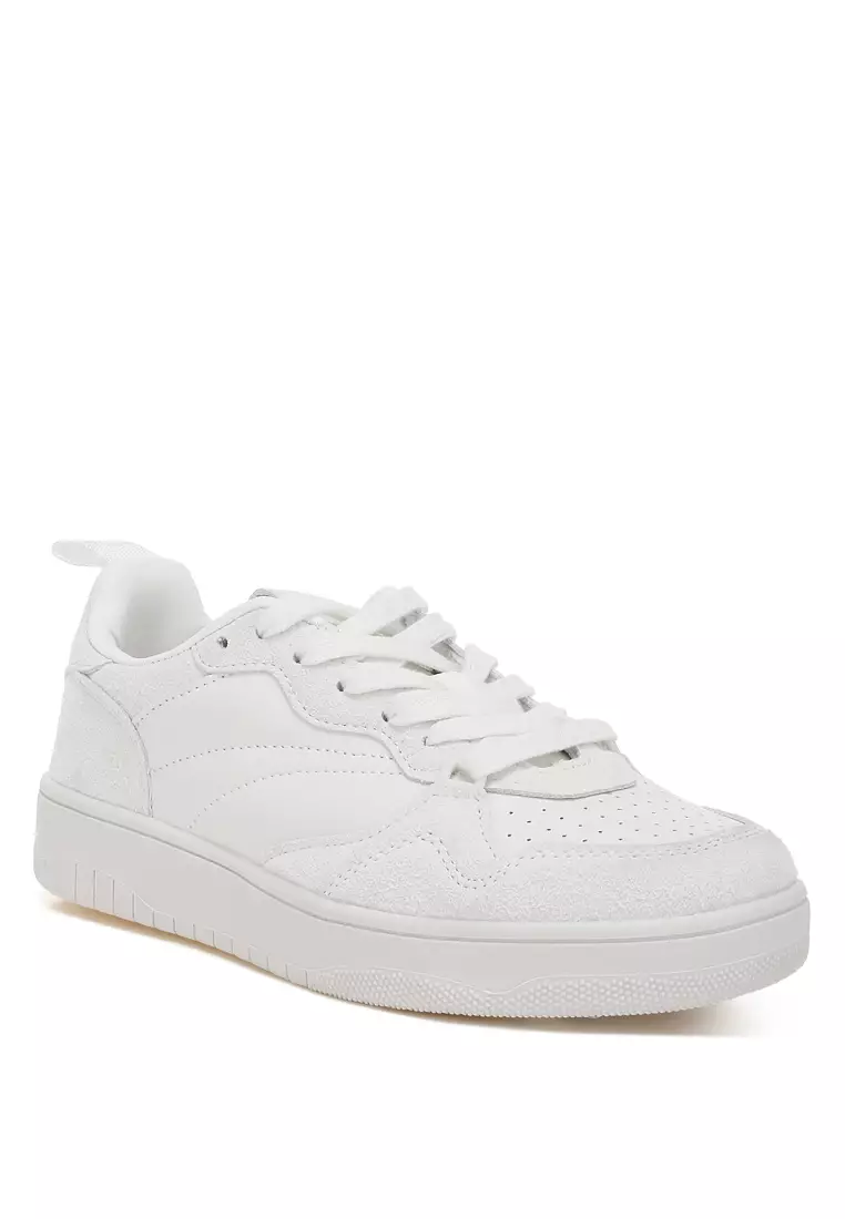 Faux Leather Casual Sneakers in White