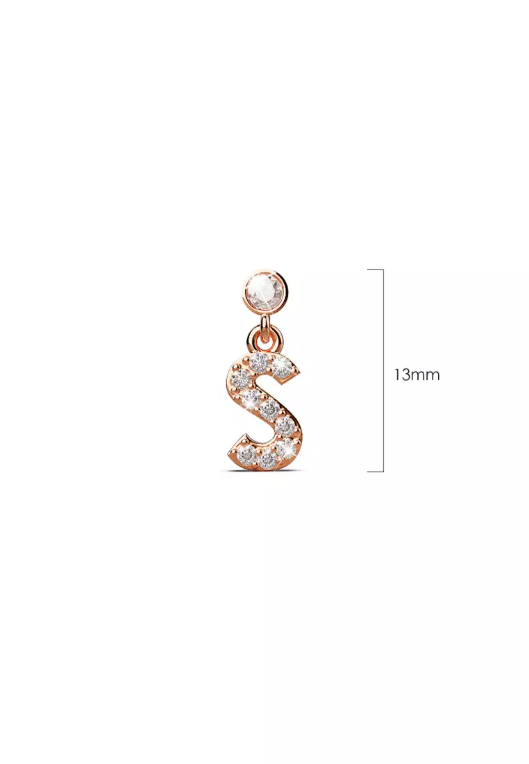 Solid 925 Sterling Silver Initial Crystal Personalised Alphabet Letter Earrings Rose Gold - S