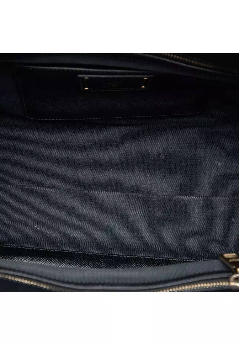 Pre-Loved Prada Bicolor Saffiano Cuir Trimmed Canvas Satchel