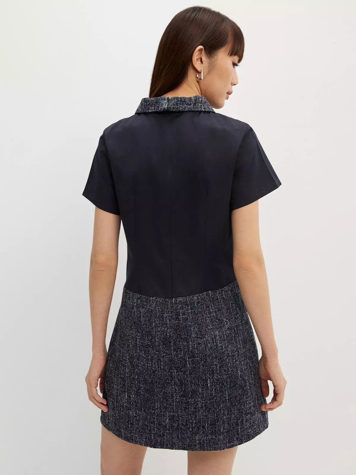 Buttoned Tweed Dress - Navy