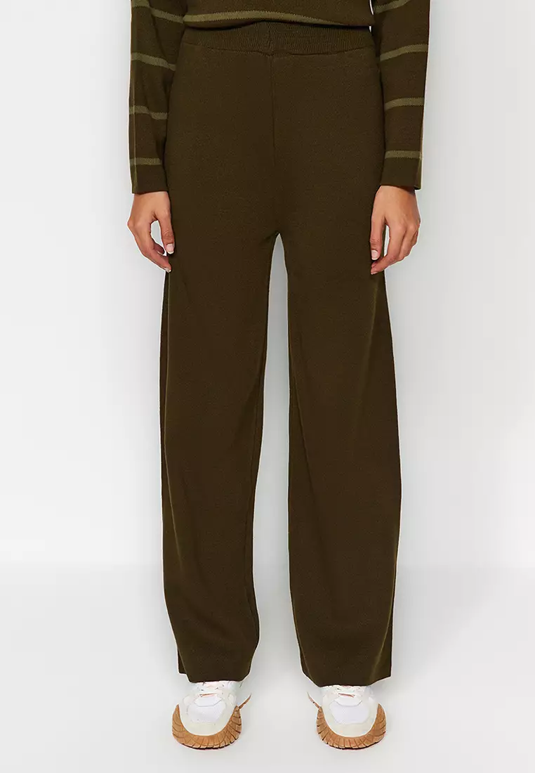 Khaki Wide Fit Zippered Knitwear Bottom-Top Set Twoaw24Au00025
