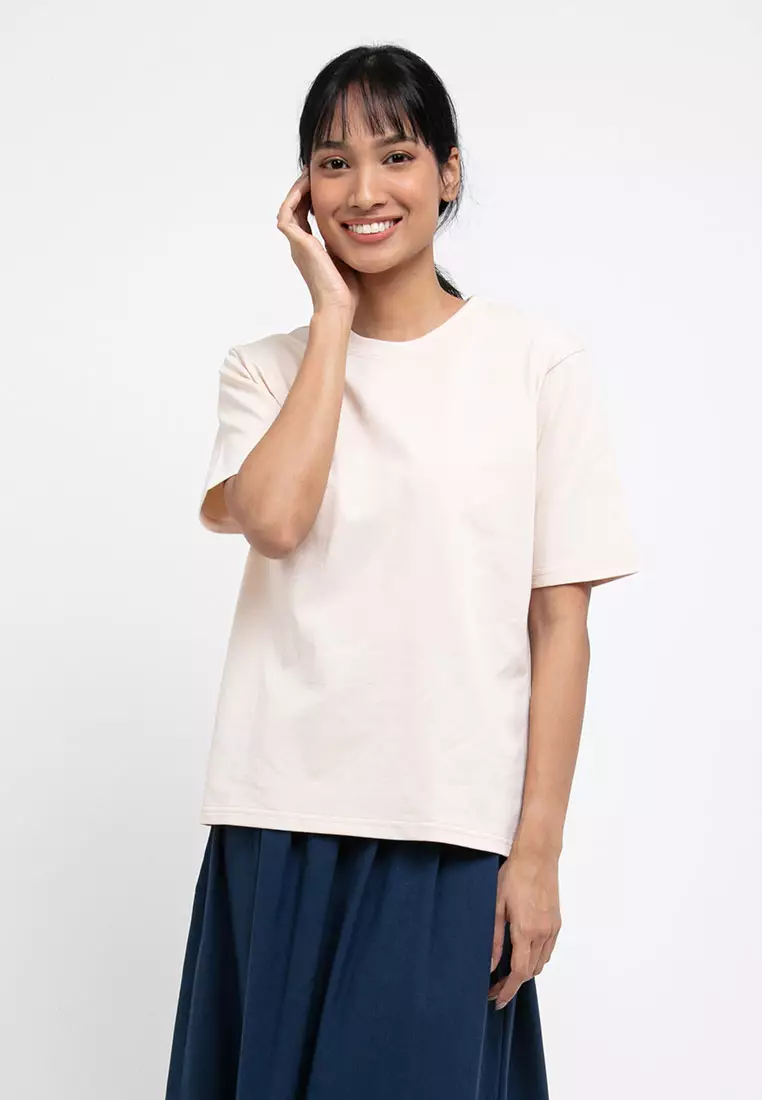 Forest Ladies Premium 100% Cotton Heavy Weight Boxy Cut Crew Neck T Shirt Women | Oversized T Shirt Perempuan - 822323-15Beige