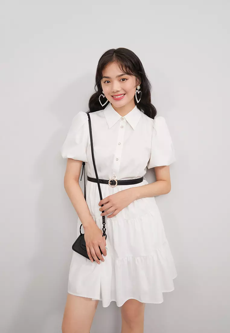 Puff Sleeve Button Top Mini Dress