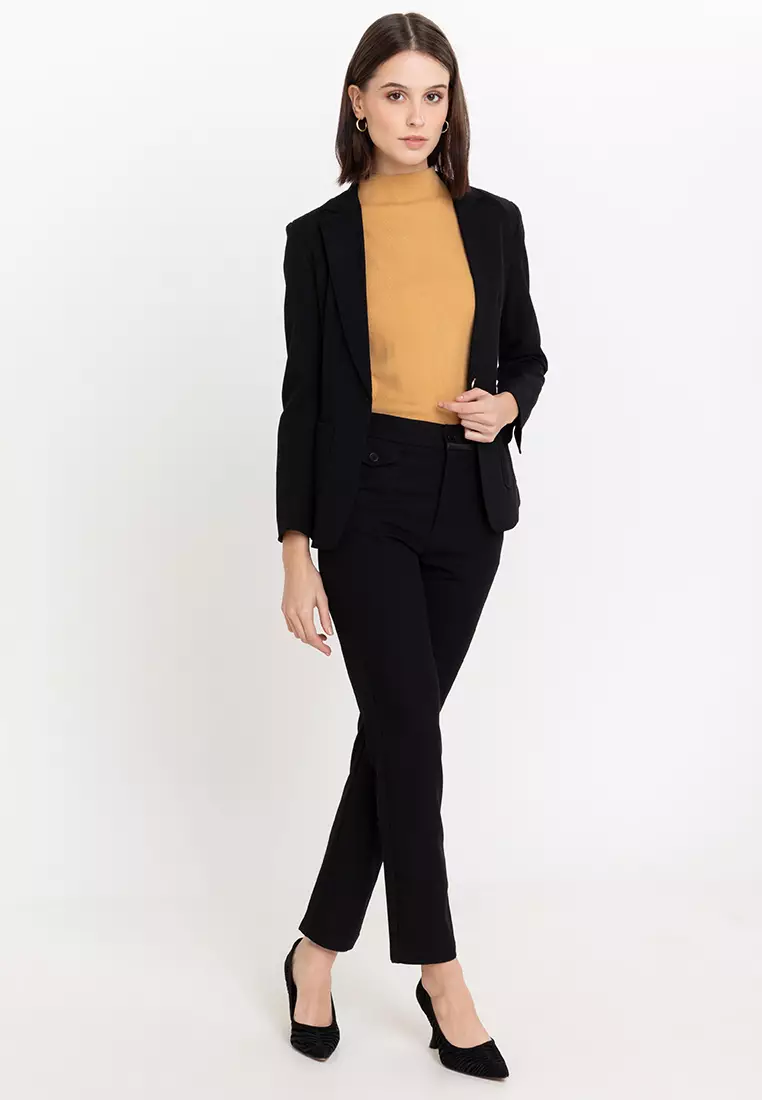 Split Cuff Textured Suit Blazer