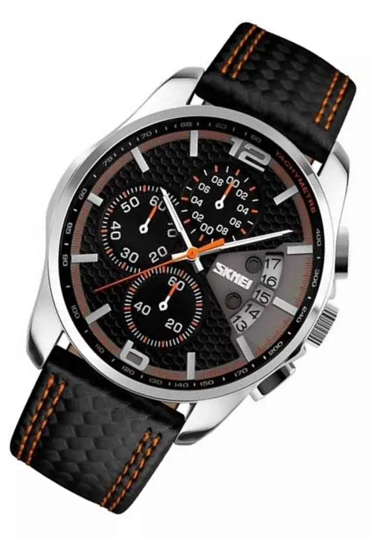 Jam Tangan Kasual Analog Pria Waterproof Strap Tali Material Leather QQ11 ORIGINAL