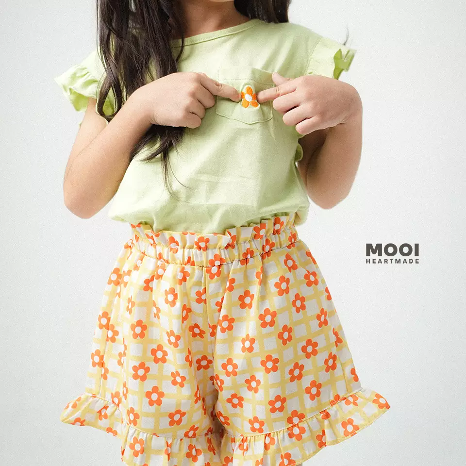 Mooi Setelan Anak Perempuan Ruffle Pocket Tee - Green Tea