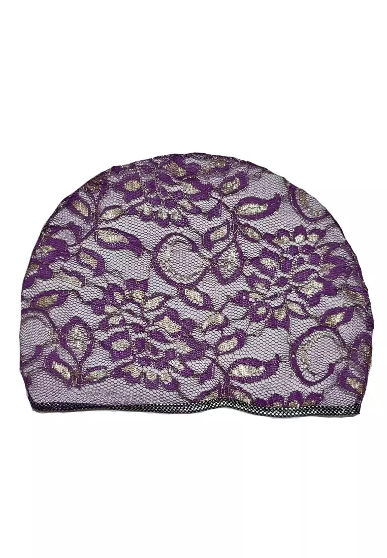 Brocade Beaded Turban Brokat Purple & Gold