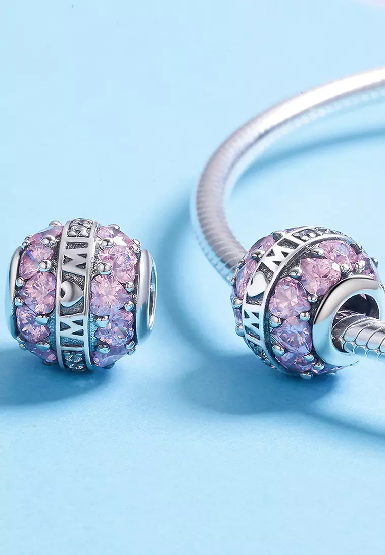 Solid 925 Sterling Silver Mom is Love CZ Charm