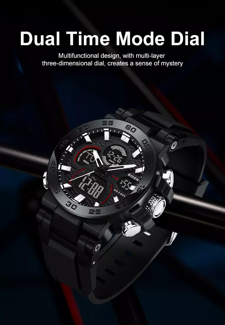 Jam Tangan Pria Original Analog & Digital Multifungsi Olahraga Tali Silikon Anti Air Jam Tangan Cowok-black