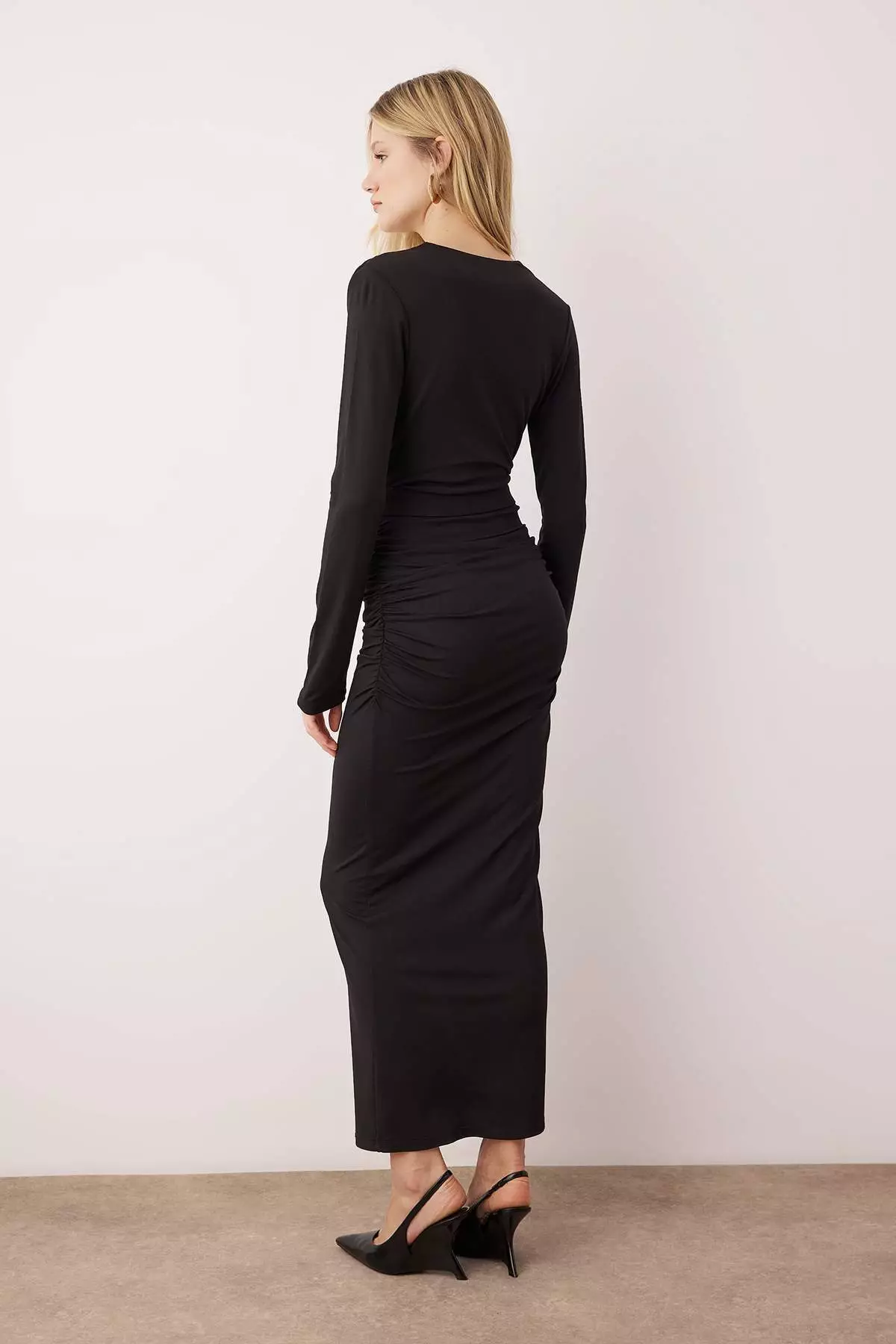 Black Belt Detailed Knitted Modal Chic/Evening Dress