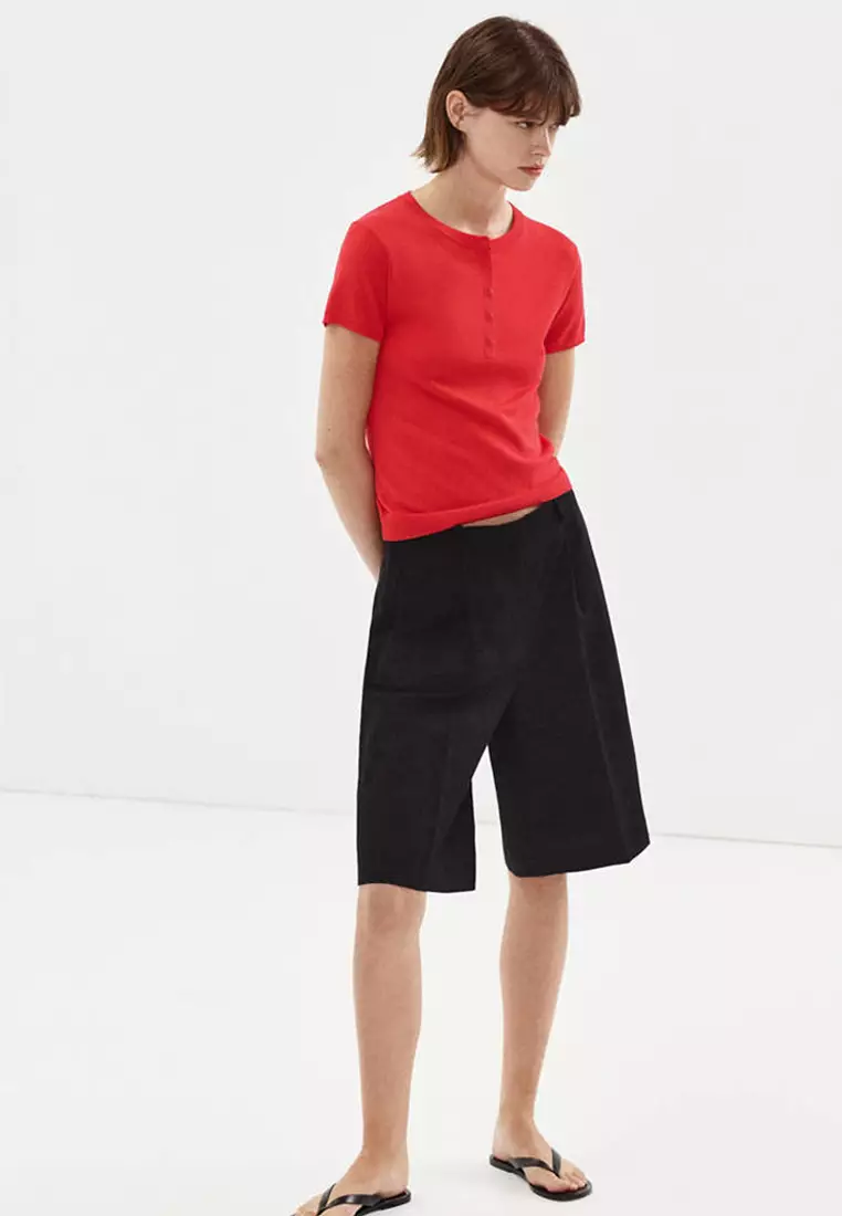 Short-Sleeved Fine-Knit Sweater