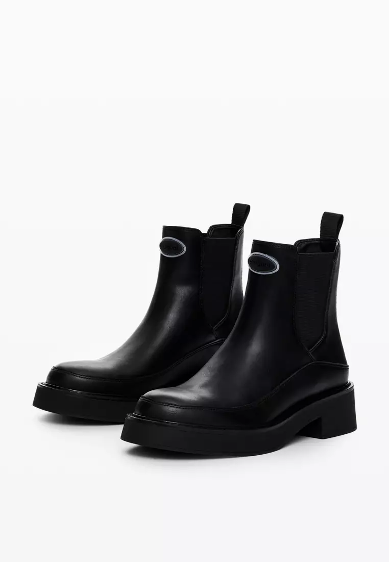 Black Low heel faux leather ankle boots