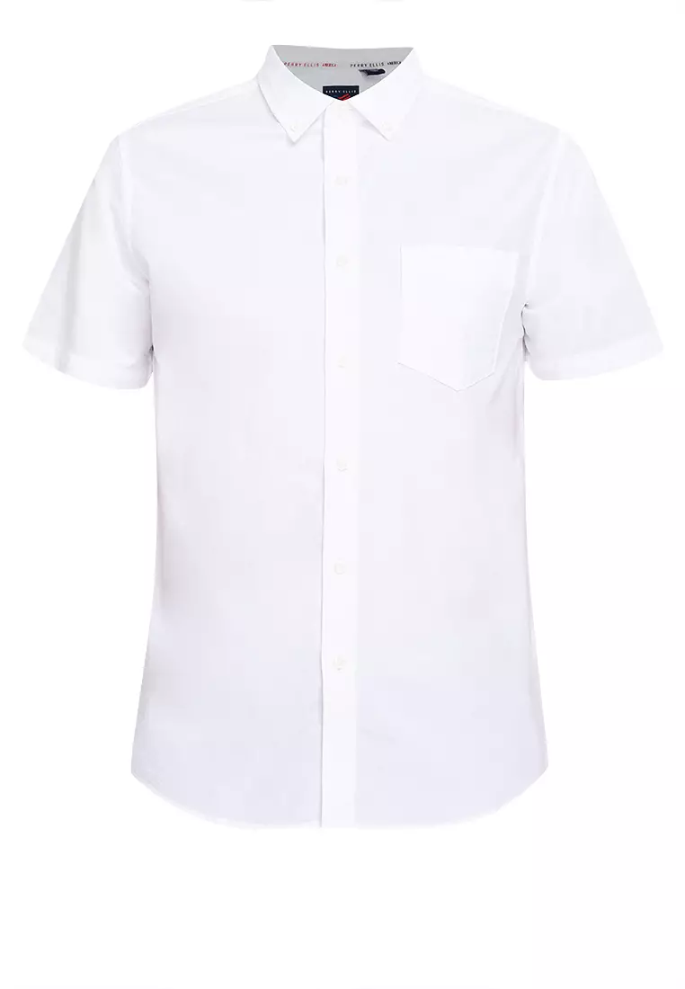 Woven Short Sleeves Casual Oxford Pea Shirt