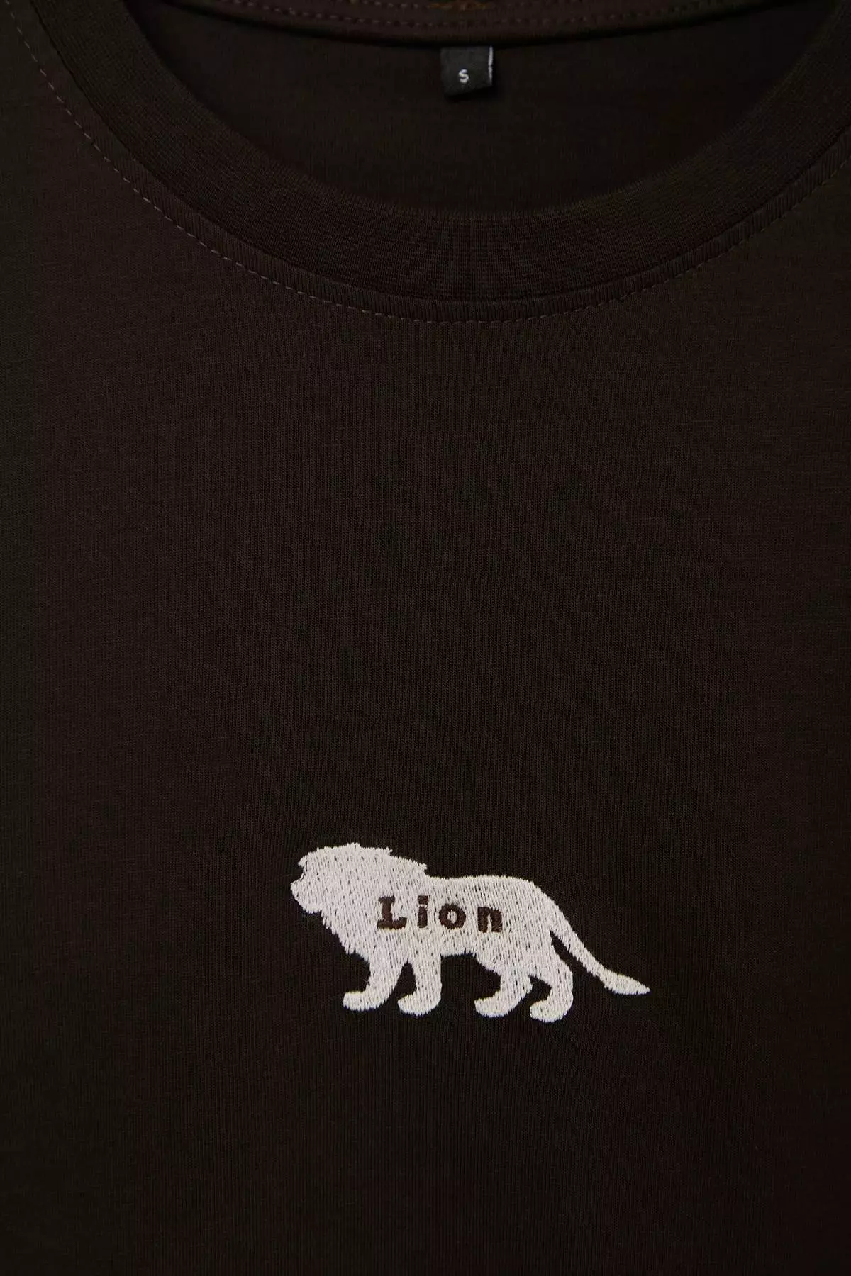 Dark Brown Regular Fit Animal Embroidered 100% Cotton T-Shirt Tmnss24Ts00056
