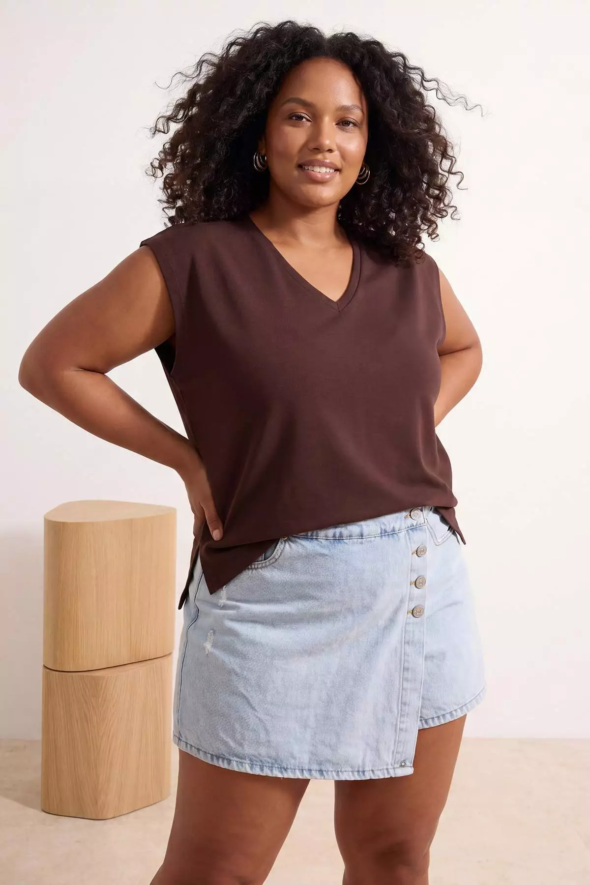 Brown-White 2-Pack Oversize Fit Basic Plus Size T-Shirt Tbbss26Bf00030