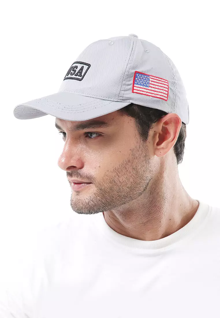Maxton Topi Baseball Aksesoris Fashion Pria Flag Motive Resizable Strap Material Rafel ORIGINAL - Gray