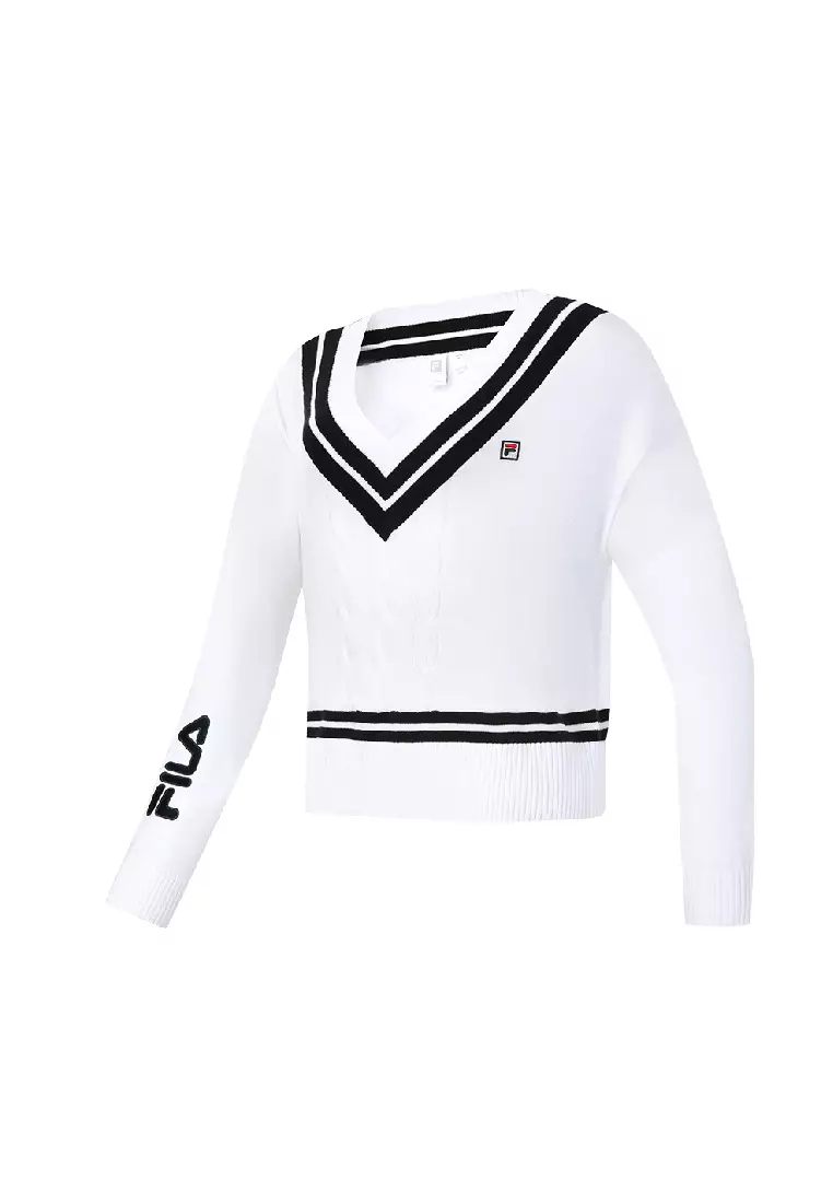 FILA CORE Women s TENNIS2 REINTERPRETS HERITAGE IN THE 80S ATHLETICS TENNIS Knit Sweater in White