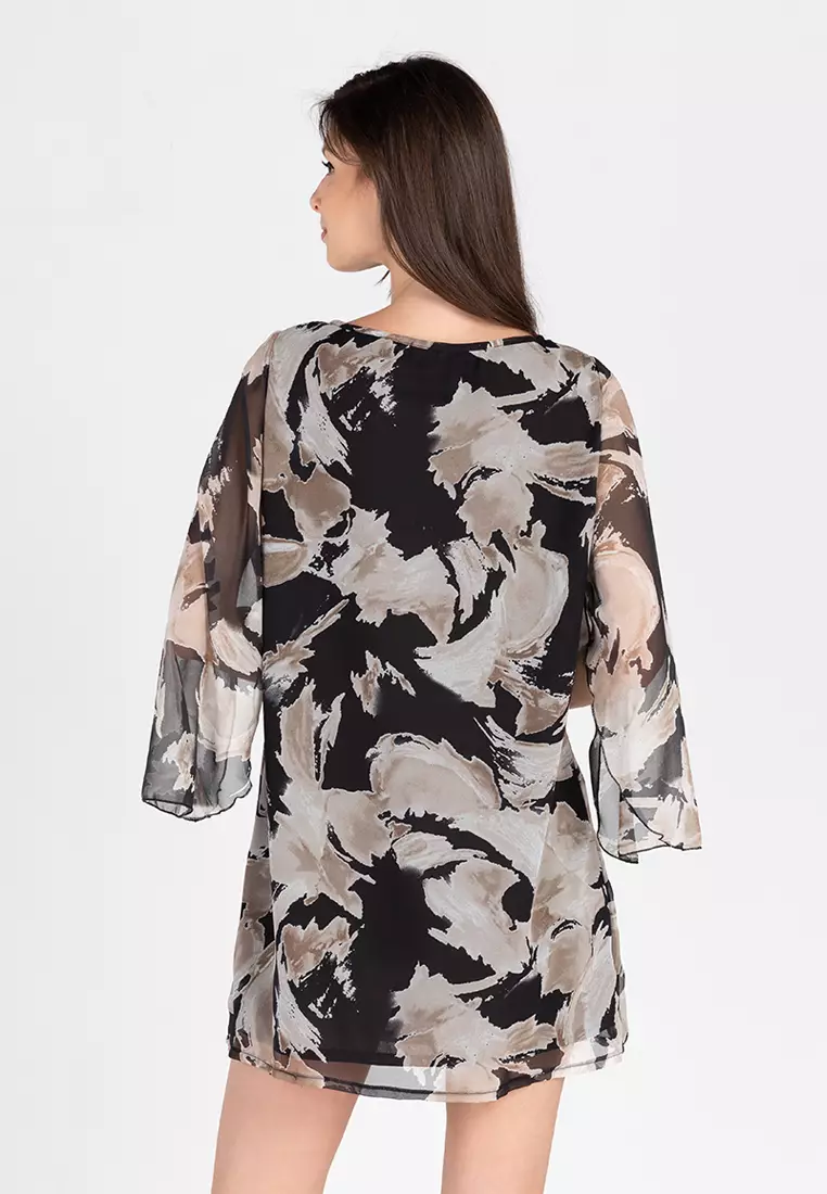 Nayeli Chiffon Cape Sleeve Shift Dress