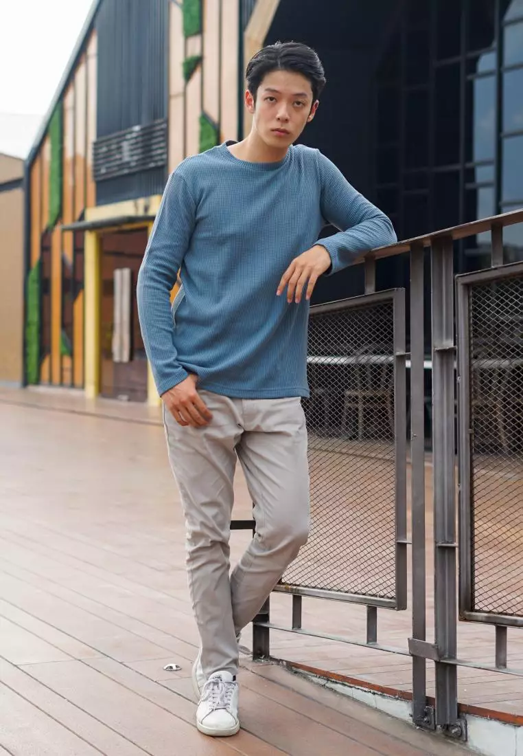 Kale Raffle Dusty Blue / Kaos Polos Tekstur Lengan Panjang Pria / Unisex