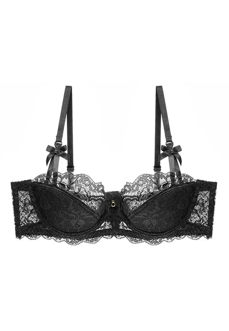 Buy ZITIQUE Women's European Style Half-Cup Ultra Thin Pad See-through Lace  Lingerie Set (Bra And Underwear) - Black 2024 Online