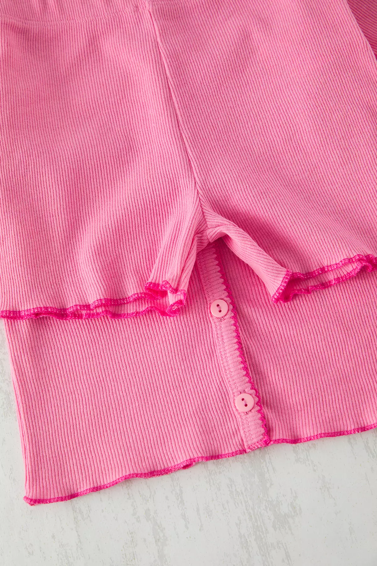 Pink Female Child V-Neck Knitted Bottom-Top Suit Tkdss25Au00106