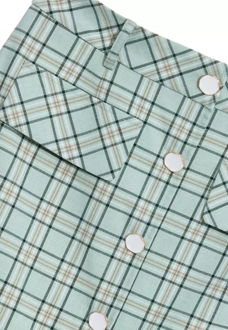 Mint Green Plaid Pencil Skirt Work/Play - L