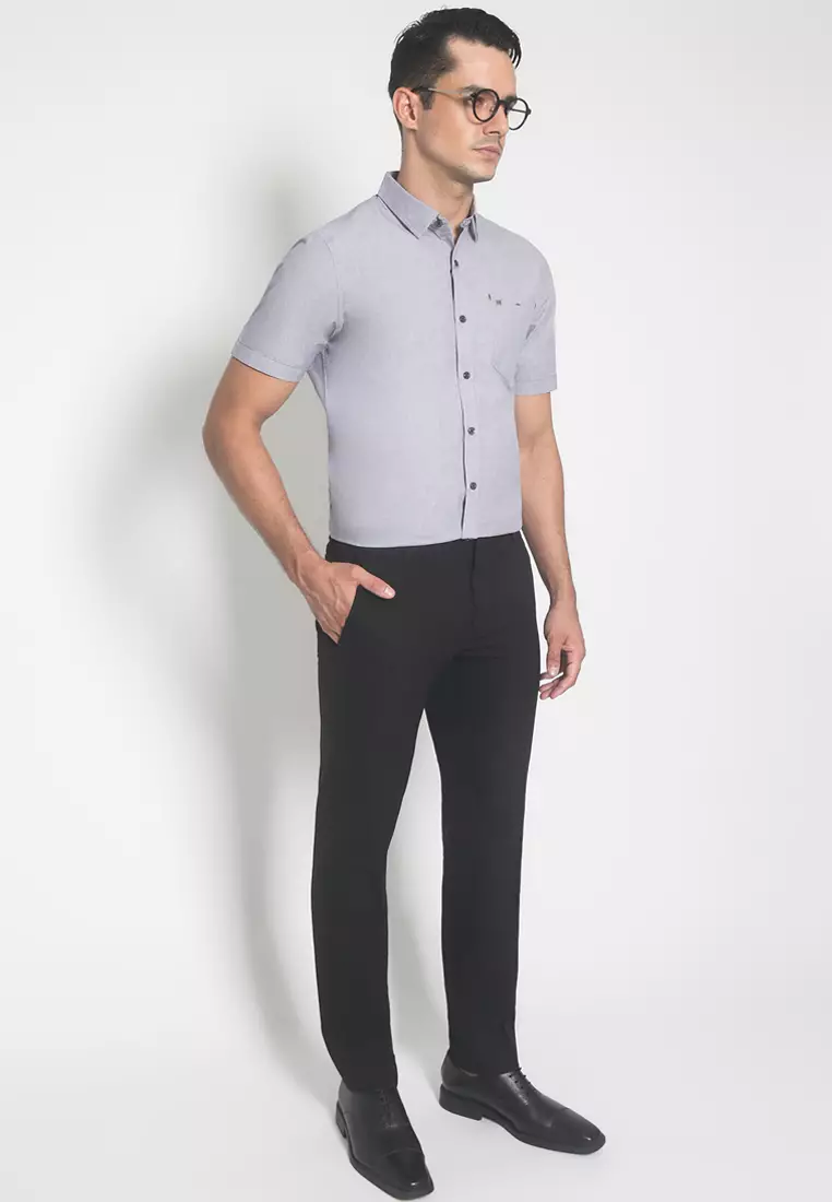 Johnwin - Kemeja Casual - Abu-Abu - Lengan Pendek - ASH.670.K880.829.C