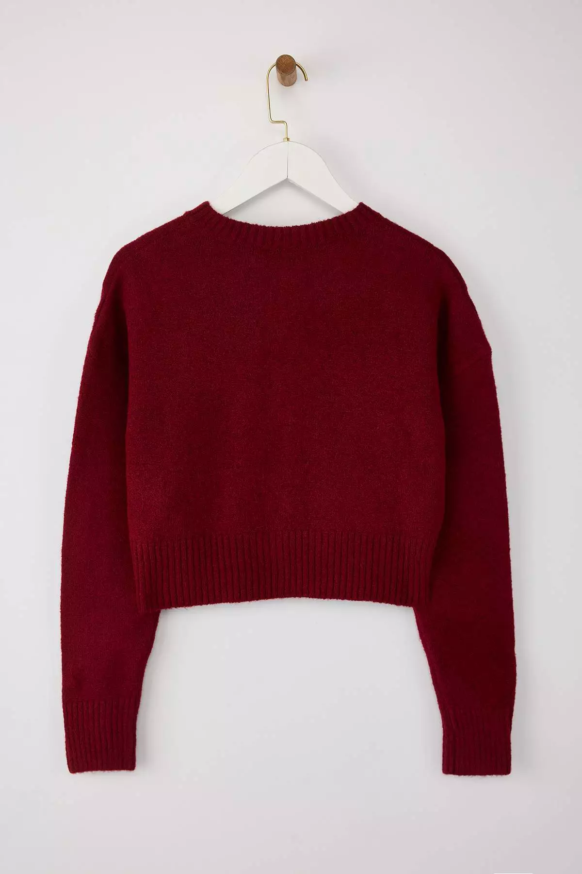 Burgundy Crop Soft Textured Button Knitwear Cardigan
