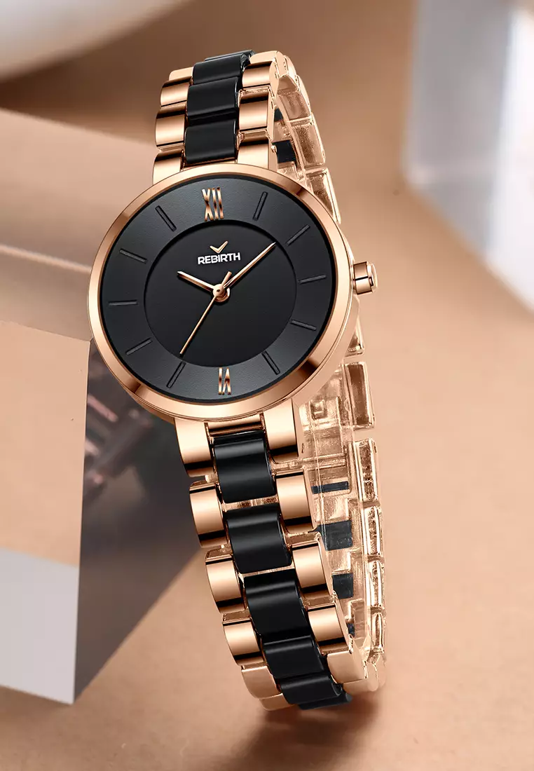 Jam Tangan Wanita Anti Air Original Korea Elegan Kuarsa Tali Keramik Jam Tangan Cewek roseblack