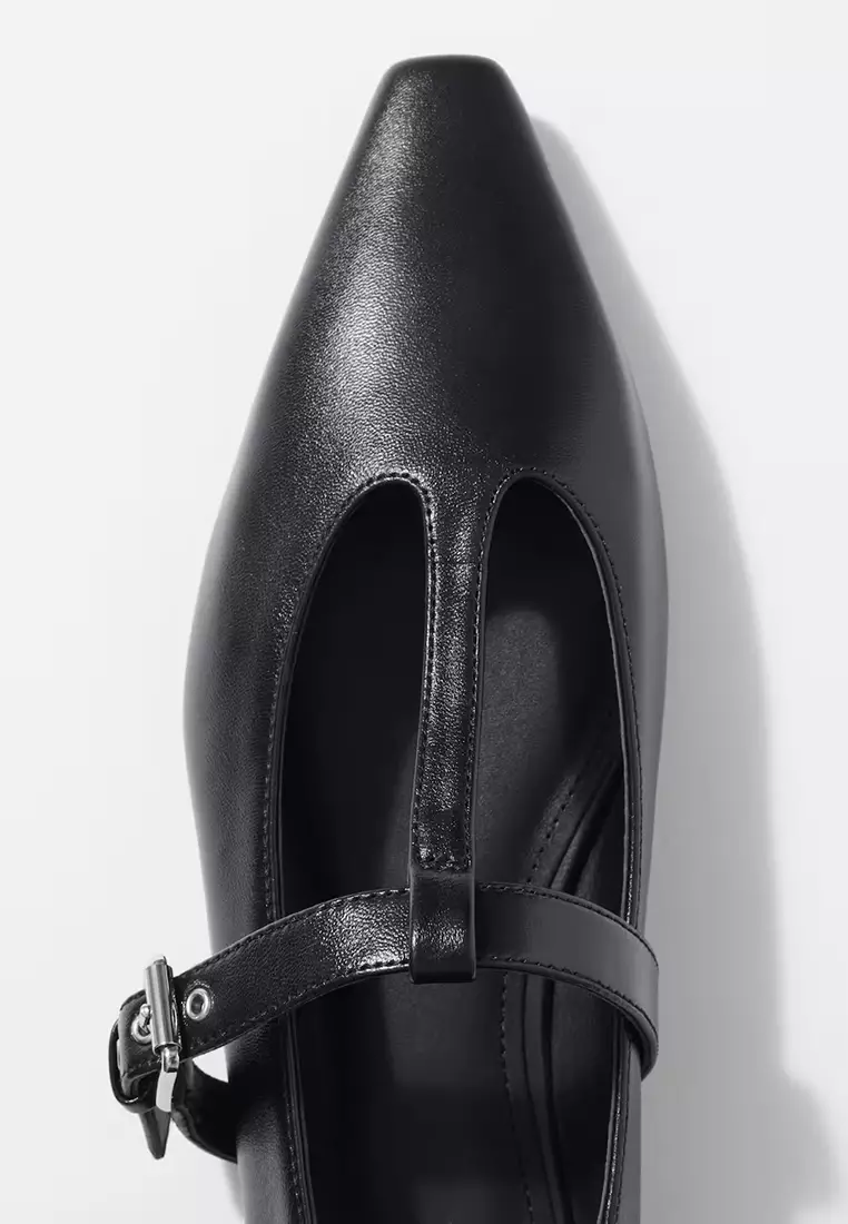 T-Bar Leather Ballet Flats
