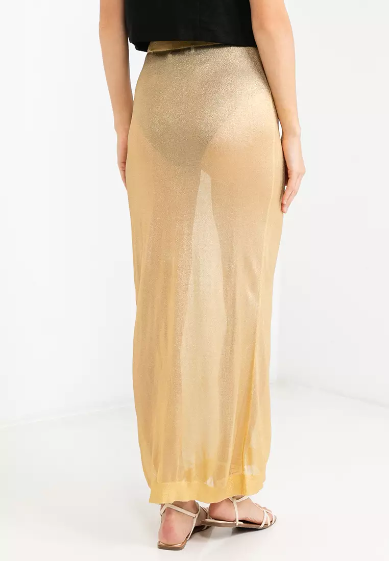 Gold pleated maxi skirt zara best sale