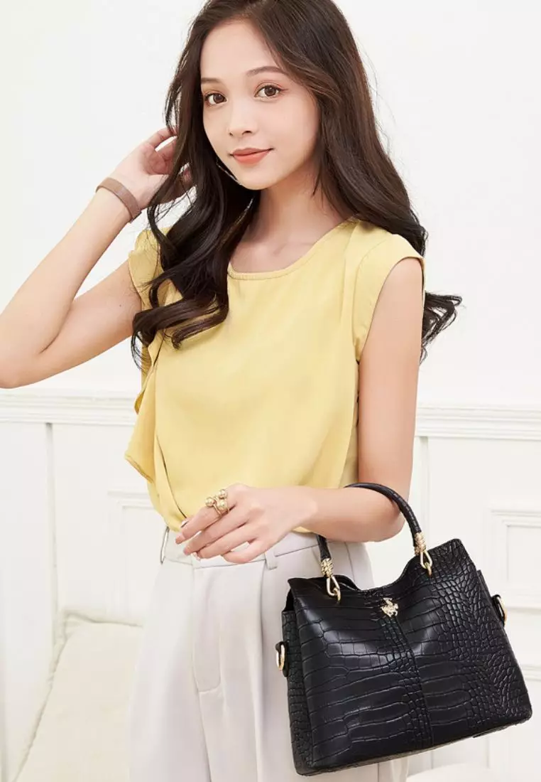 Women's 3-in-1 Handbag with Pouch & Purse - Black