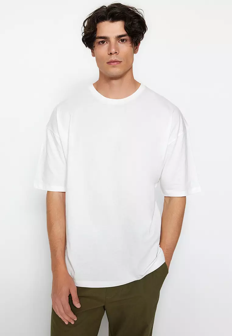 Ecru Unisex Oversize/Wide-Cut Knitted T-Shirt