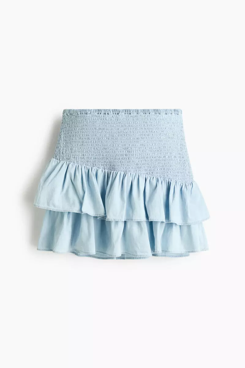 Smocked denim skirt