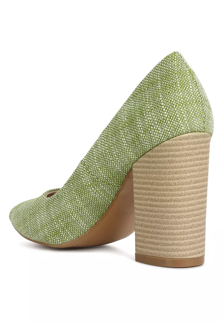 Green block heel pumps discount