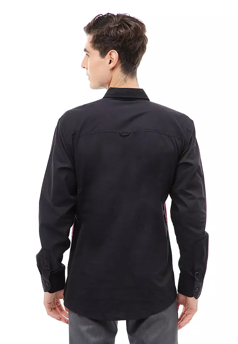 Dwan Atasan Kasual Kemeja Pria Lengan Panjang Kombinasi Warna Material Cotton ORIGINAL - Black