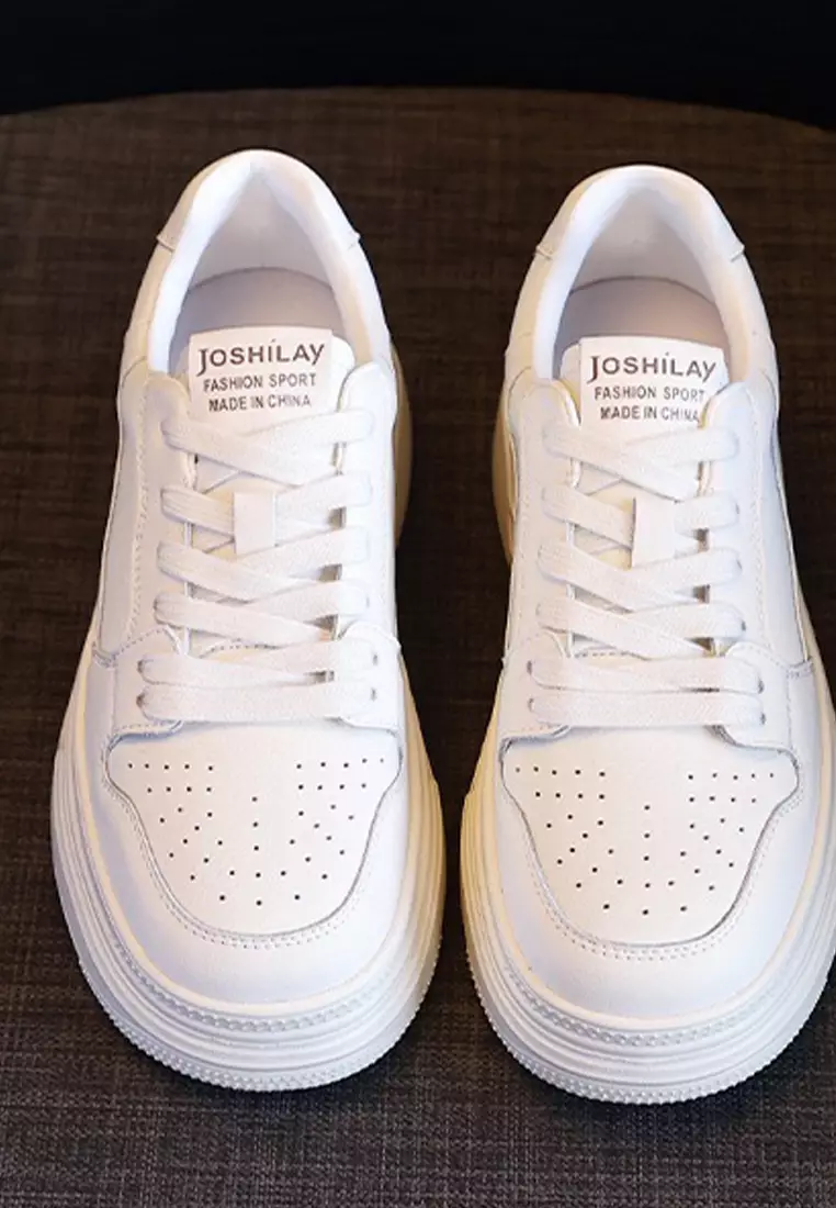 Genuine Leather Thick-sole White Sneakers RX-T3977