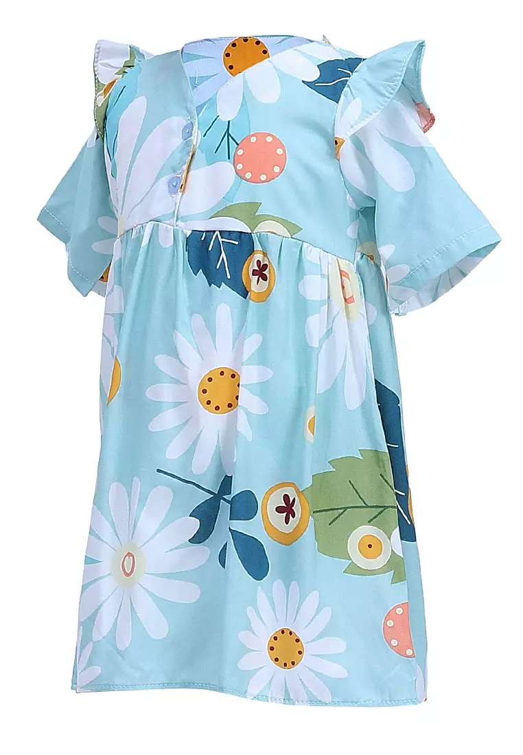 Octavia Blouse Anak Perempuan Tunik Lengan Pendek Motif Bunga Material Cotton ORIGINAL - Blue