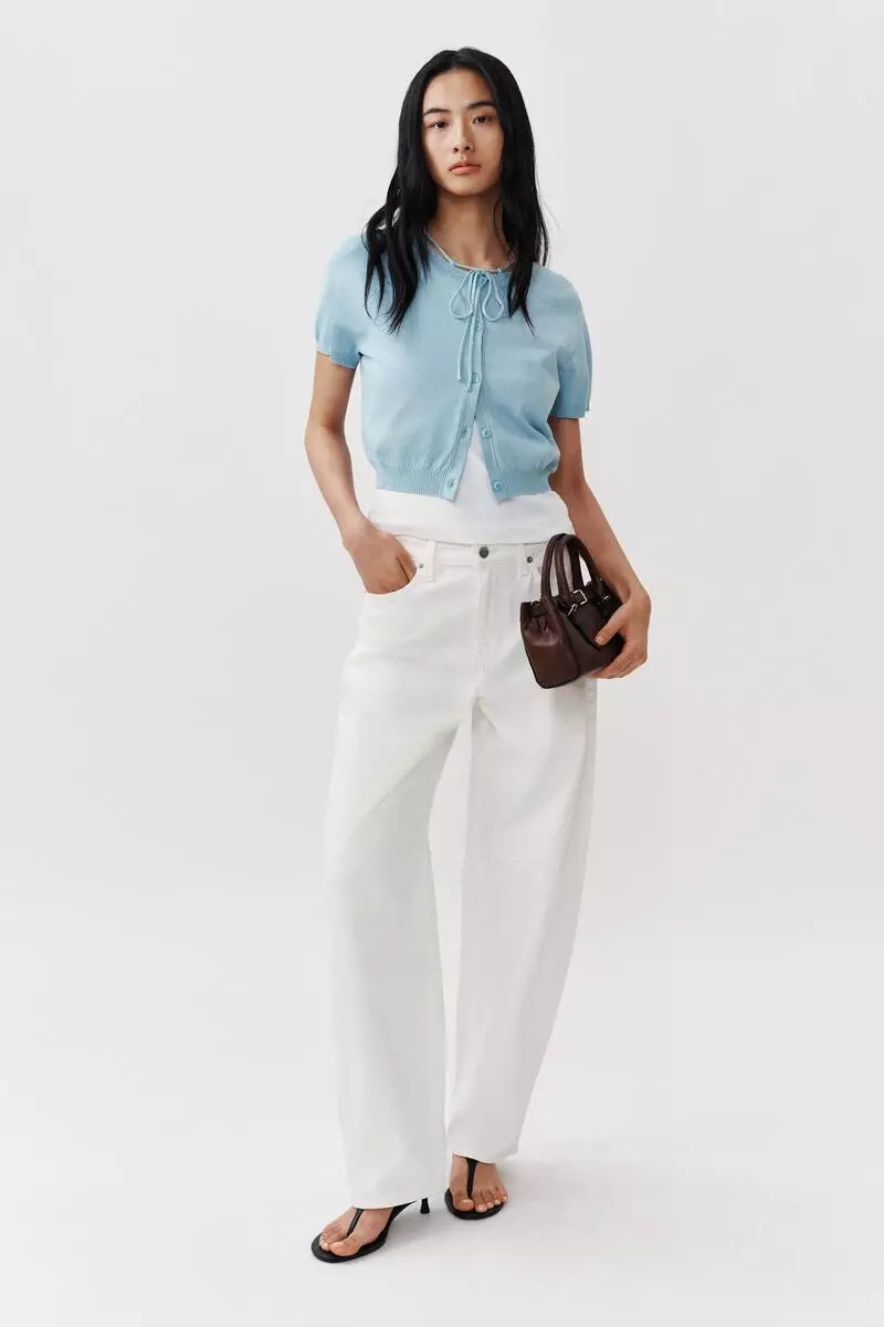 Short-sleeved tie-detail cardigan