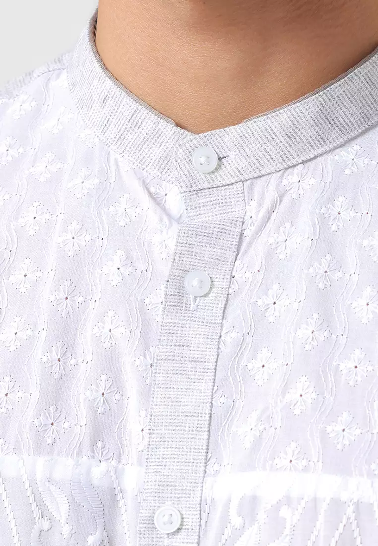 Kemeja Koko Pria Lengan Panjang Baju Muslim Pria SHARKU WHITE GREY