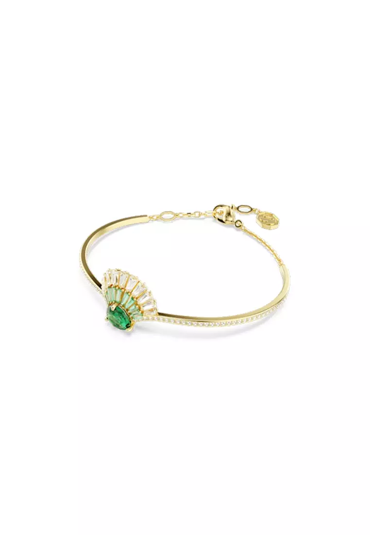 Idyllia Bangle, Mixed Cuts, Shell, Green, Gold-Tone Plated