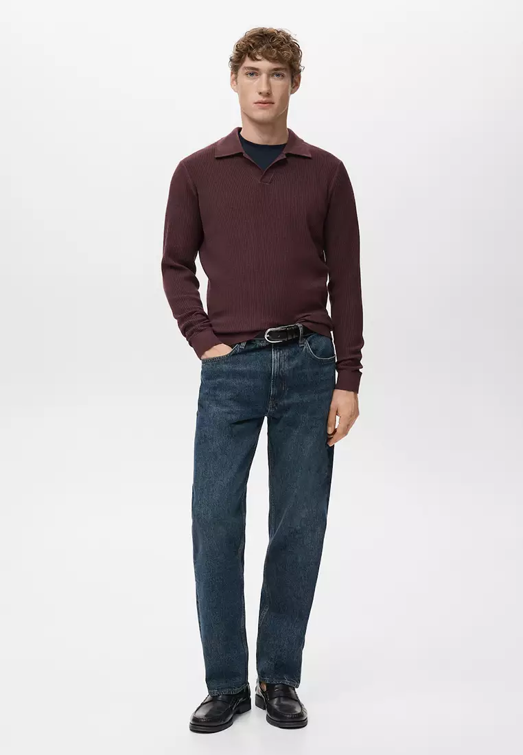 Cotton-Blend Ribbed Polo Sweater